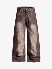 Vintage Washed Pinstripe Studded Baggy Jeans
