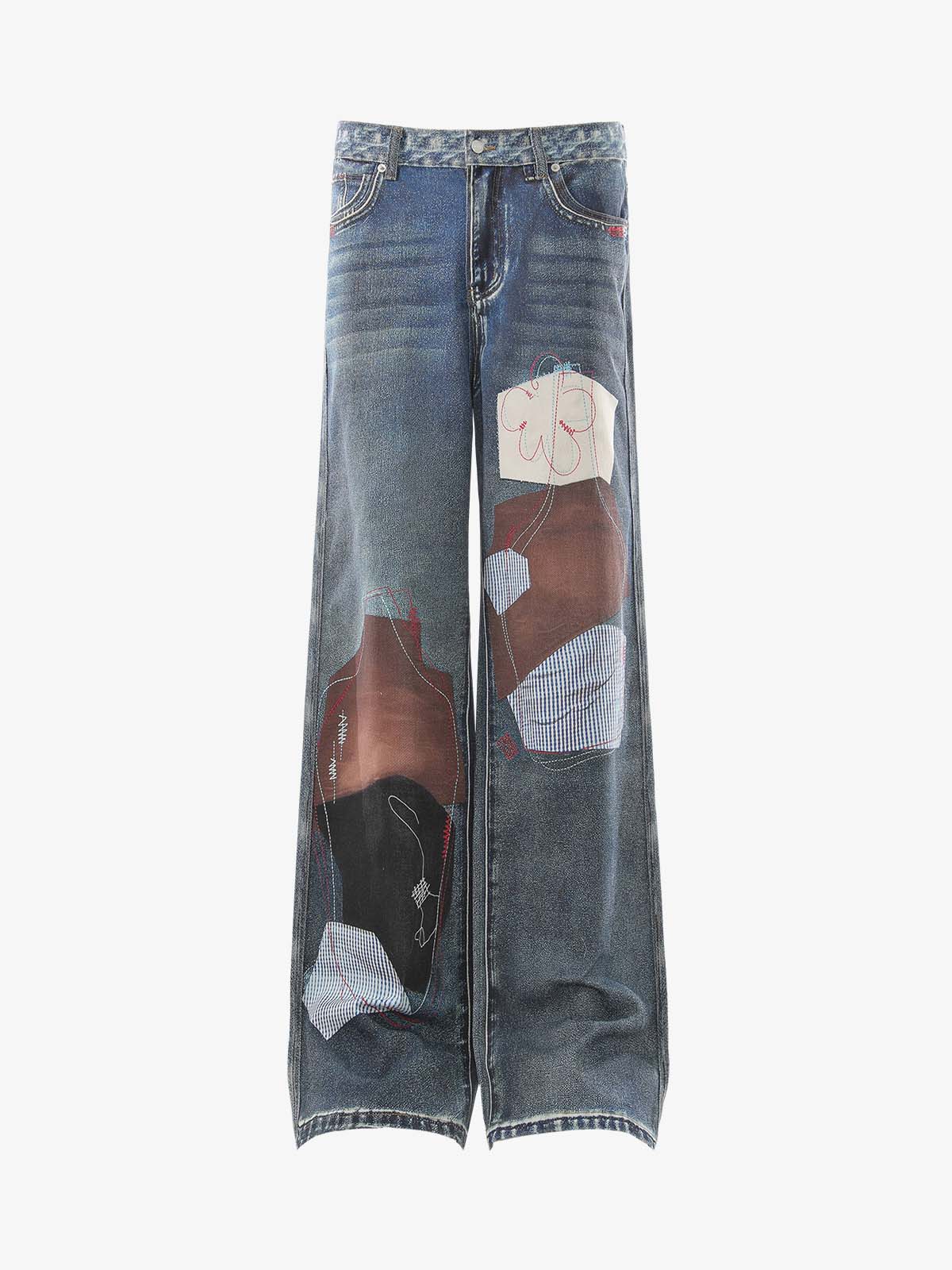 Vintage 3D Appliqué Denim Jeans