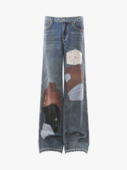 Vintage 3D Appliqué Denim Jeans
